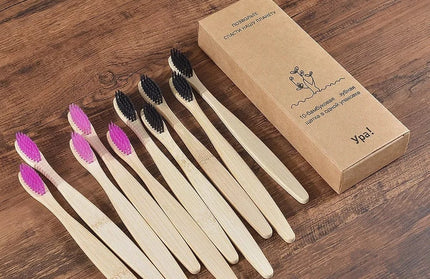 EcoWarra 5 pink 5 black 10Pcs Colorful Toothbrush Natural Bamboo Tooth Brush Sets Soft Bristle Charcoal Teeth Eco Bamboo Toothbrushes Dental Oral Care