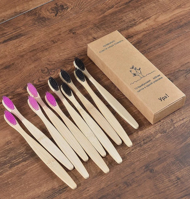 EcoWarra 5 pink 5 black 10Pcs Colorful Toothbrush Natural Bamboo Tooth Brush Sets Soft Bristle Charcoal Teeth Eco Bamboo Toothbrushes Dental Oral Care