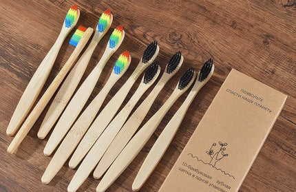 EcoWarra 5 rainbow 5 black 10Pcs Colorful Toothbrush Natural Bamboo Tooth Brush Sets Soft Bristle Charcoal Teeth Eco Bamboo Toothbrushes Dental Oral Care