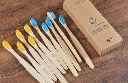 EcoWarra 5 yellow 5 blue 10Pcs Colorful Toothbrush Natural Bamboo Tooth Brush Sets Soft Bristle Charcoal Teeth Eco Bamboo Toothbrushes Dental Oral Care