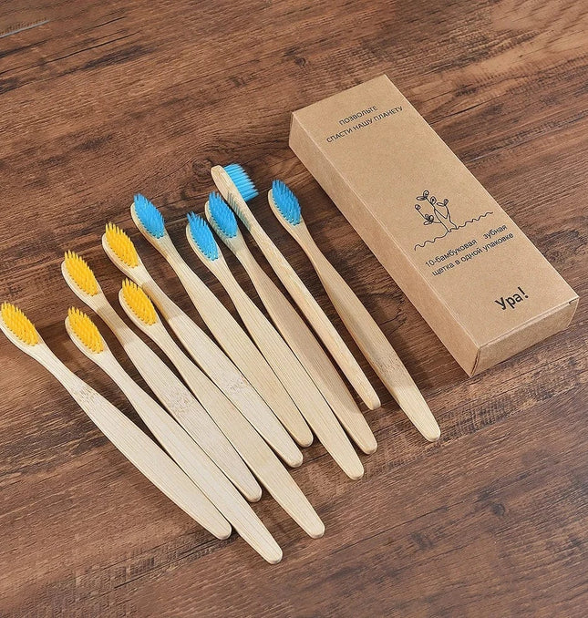 EcoWarra 5 yellow 5 blue 10Pcs Colorful Toothbrush Natural Bamboo Tooth Brush Sets Soft Bristle Charcoal Teeth Eco Bamboo Toothbrushes Dental Oral Care