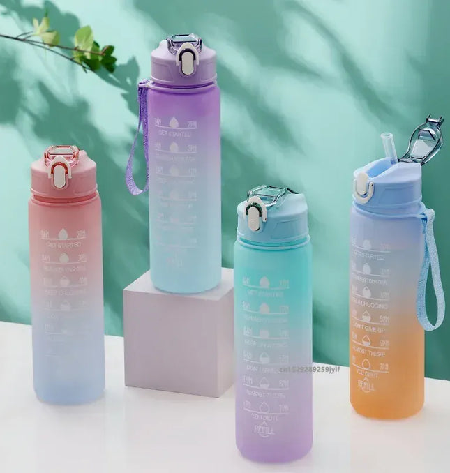 EcoWarra 500ML/650ML/750ML/1000ML Sports Water Bottle Motivational Leak Proof Portable Reusable Plastic Cups Outdoor Travel Gym Jugs