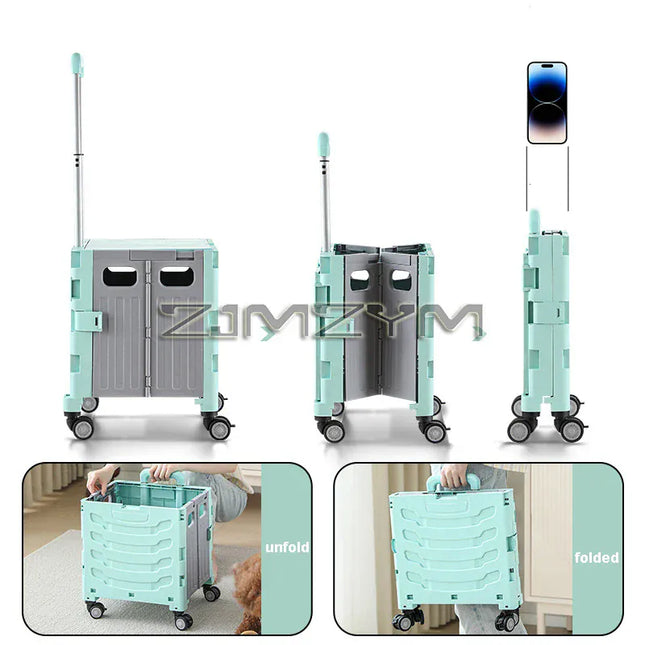 EcoWarra 5S Quick Folding Shopping Trolley Large Capacity Hand-Pulled Cart Climb Stairs Vegetable Bung Lightweight Travel Picnic Handcart