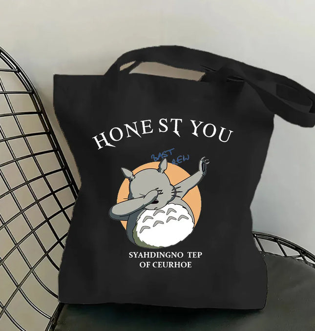 EcoWarra 6 / 35CMX45CM Funny Totoro Fashion Printed Women's Eco Shopping Bag Harajuku Style Student Handbag Storage Bag Travel Student Backpack Gift