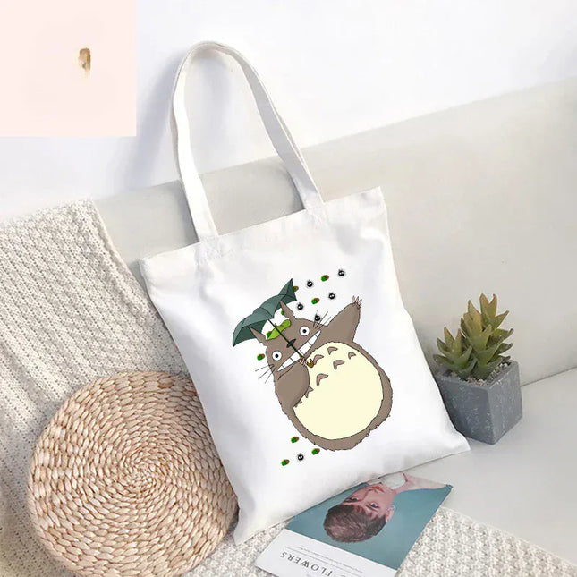 EcoWarra 6 / 35CMX45CM Funny Totoro Spirit Cartoon Ladies Handbag Fashion Canvas Shoulder Bag Eco Large Capacity Shopping Bag Leisure Travel Schoolbag