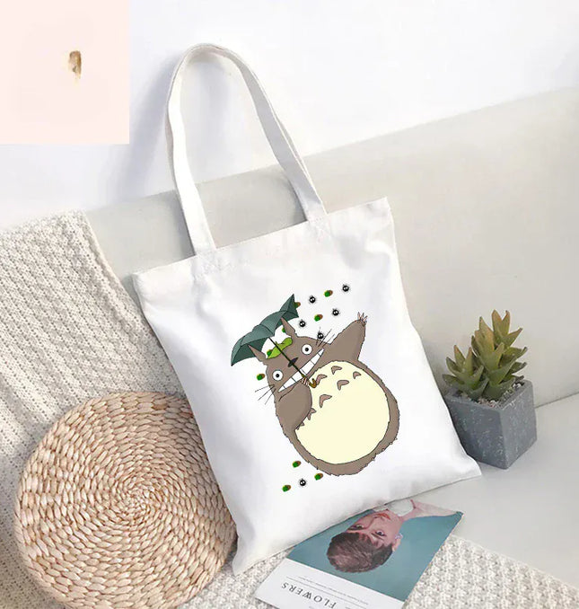 EcoWarra 6 / 35CMX45CM Funny Totoro Spirit Cartoon Ladies Handbag Fashion Canvas Shoulder Bag Eco Large Capacity Shopping Bag Leisure Travel Schoolbag