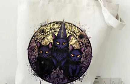 EcoWarra 6 Halloween Gothic-style Dark Cat Canvas Tote Bag Shoulder Bag Casual Shoulder Bag Eco Bag for Shopping Office Travel Yoga School
