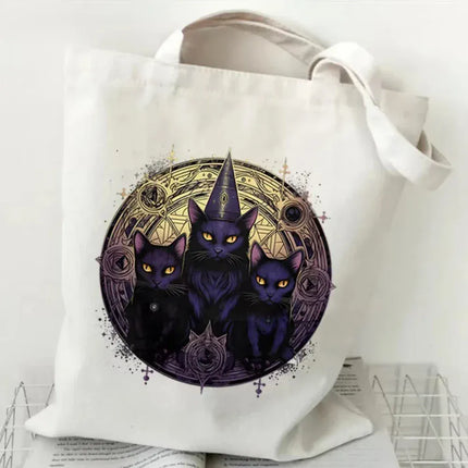 EcoWarra 6 Halloween Gothic-style Dark Cat Canvas Tote Bag Shoulder Bag Casual Shoulder Bag Eco Bag for Shopping Office Travel Yoga School