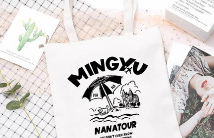 EcoWarra 6 Kpop Nanatour Shoulder Bag Summer Simple White Letter Print Canvas Bag S.Coups Jeonghan Y2k Women's Travel Handbag Eco