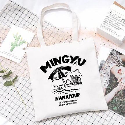 EcoWarra 6 Kpop Nanatour Shoulder Bag Summer Simple White Letter Print Canvas Bag S.Coups Jeonghan Y2k Women's Travel Handbag Eco