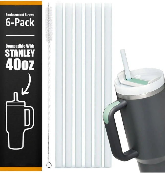 EcoWarra 6 pcs 6 Pcs Replacement Straws Compatible with Stanley 30oz 40oz Tumbler, Reusable Plastic clear straws with 1 Cleaning Brush