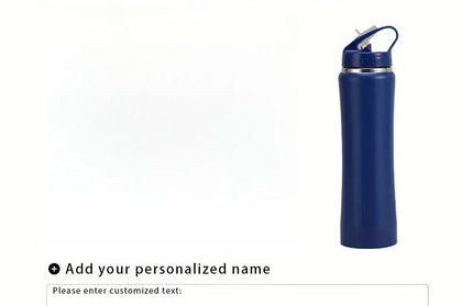 EcoWarra 600ml / Blue Personalized Insulated Stainless Steel Water Bottle with Straw - Engraved Fitness/Cycling Bottle, Perfect Gift for Men & Women