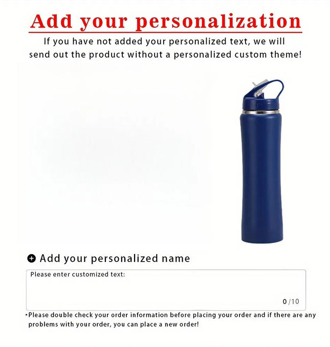 EcoWarra 600ml / Blue Personalized Insulated Stainless Steel Water Bottle with Straw - Engraved Fitness/Cycling Bottle, Perfect Gift for Men & Women
