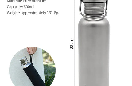 EcoWarra 600ml Cycling Portable Sports Water Bottle Pure Titanium Water Bottle Reusable Drinking Bottle for Outdoor Camping Tourism Sports