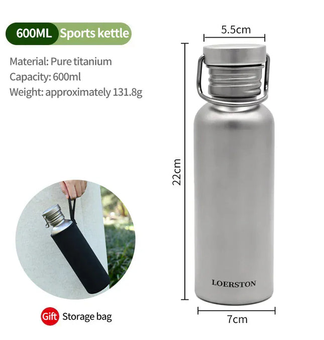 EcoWarra 600ml Cycling Portable Sports Water Bottle Pure Titanium Water Bottle Reusable Drinking Bottle for Outdoor Camping Tourism Sports