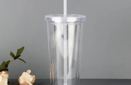 EcoWarra 650ML Clear Tumbler with Straw Reusable Transparent Double-layer Water Bottle for Coffee Milk DIY Smoothie Cup Drinkware