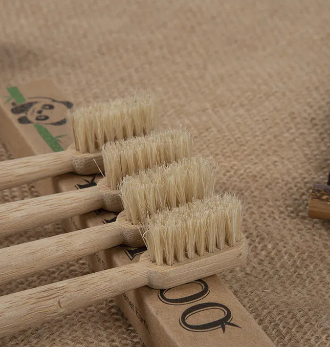 EcoWarra 6PCS 6 Pack Boar Bristle & Bamboo Toothbrush 100% Fully Biodegradable Plastic & Nylon Free Natural Tooth Brushes Oral Care Tool