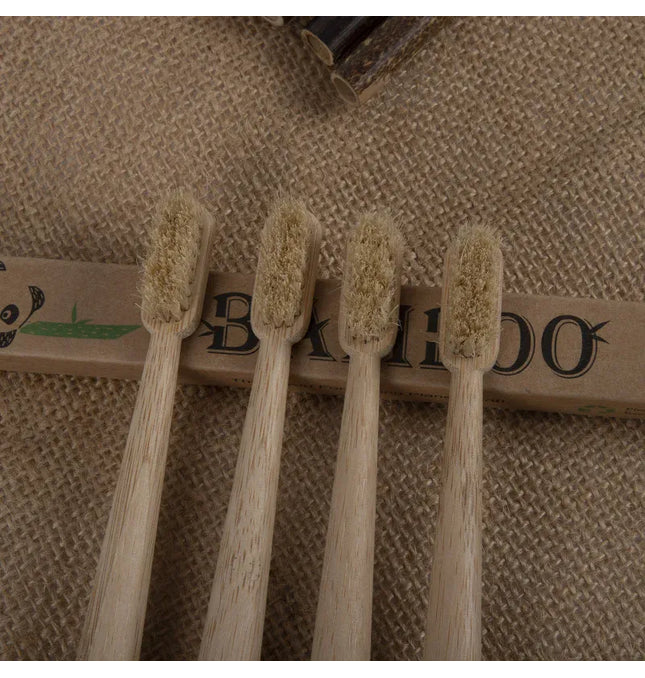 EcoWarra 6PCS 6 Pack Boar Bristle & Bamboo Toothbrush 100% Fully Biodegradable Plastic & Nylon Free Natural Tooth Brushes Oral Care Tool