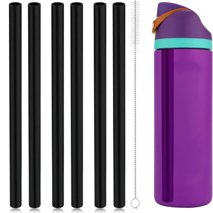 EcoWarra 6PCS Black 4/6/12PCS Replacement Straws for Owala Water Bottle 24 oz 32 oz, Reusable Plastic Straws with Cleaning Brush