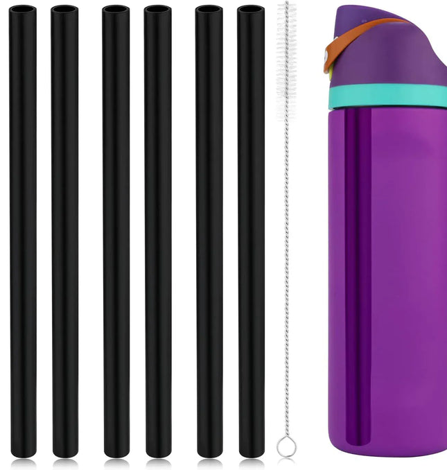 EcoWarra 6PCS Black 4/6/12PCS Replacement Straws for Owala Water Bottle 24 oz 32 oz, Reusable Plastic Straws with Cleaning Brush