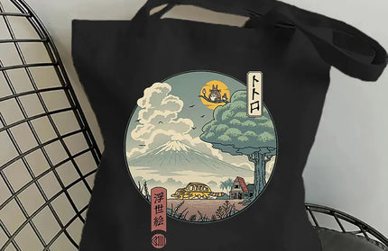 EcoWarra 7 / 35CMX45CM Funny Totoro Fashion Printed Women's Eco Shopping Bag Harajuku Style Student Handbag Storage Bag Travel Student Backpack Gift