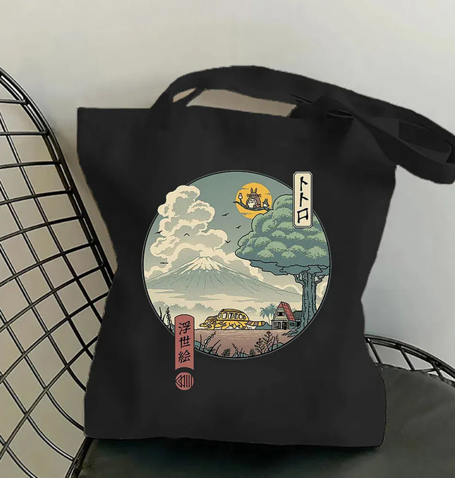 EcoWarra 7 / 35CMX45CM Funny Totoro Fashion Printed Women's Eco Shopping Bag Harajuku Style Student Handbag Storage Bag Travel Student Backpack Gift