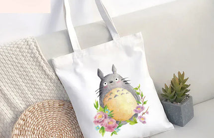 EcoWarra 7 / 35CMX45CM Funny Totoro Spirit Cartoon Ladies Handbag Fashion Canvas Shoulder Bag Eco Large Capacity Shopping Bag Leisure Travel Schoolbag