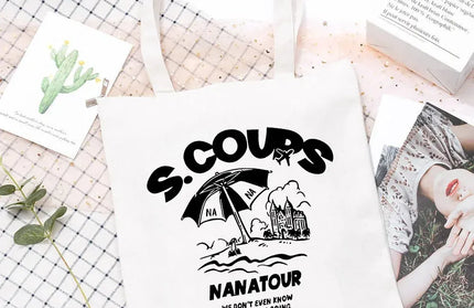 EcoWarra 7 Kpop Nanatour Shoulder Bag Summer Simple White Letter Print Canvas Bag S.Coups Jeonghan Y2k Women's Travel Handbag Eco