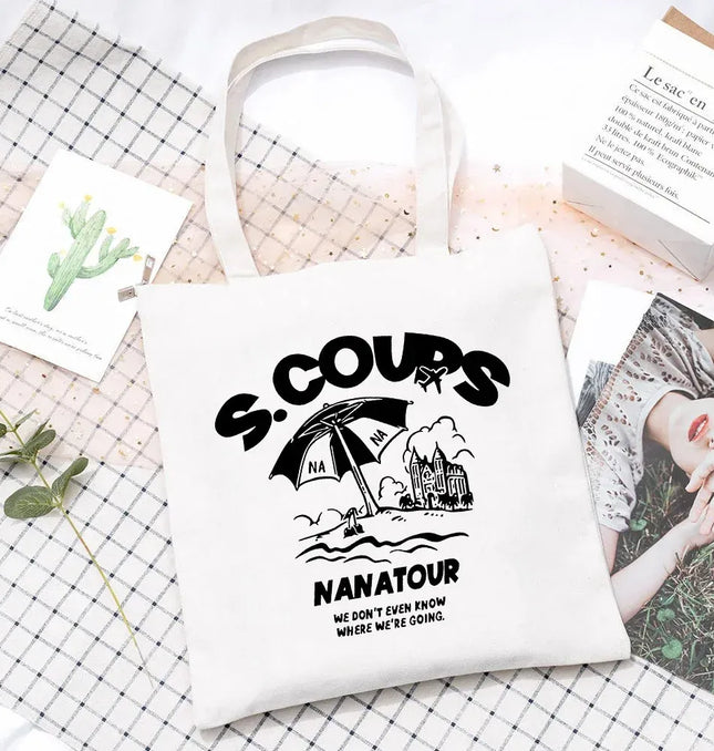 EcoWarra 7 Kpop Nanatour Shoulder Bag Summer Simple White Letter Print Canvas Bag S.Coups Jeonghan Y2k Women's Travel Handbag Eco