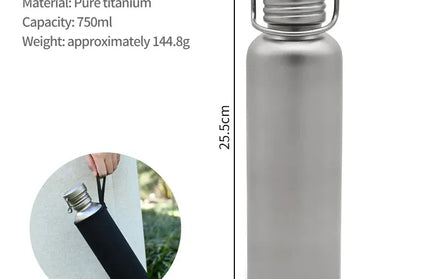 EcoWarra 750ml Cycling Portable Sports Water Bottle Pure Titanium Water Bottle Reusable Drinking Bottle for Outdoor Camping Tourism Sports