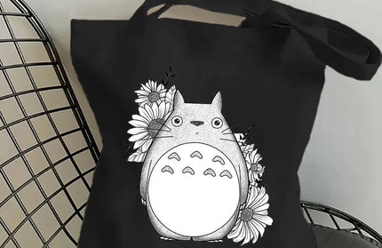 EcoWarra 8 / 35CMX45CM Funny Totoro Fashion Printed Women's Eco Shopping Bag Harajuku Style Student Handbag Storage Bag Travel Student Backpack Gift