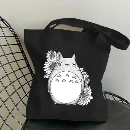 EcoWarra 8 / 35CMX45CM Funny Totoro Fashion Printed Women's Eco Shopping Bag Harajuku Style Student Handbag Storage Bag Travel Student Backpack Gift