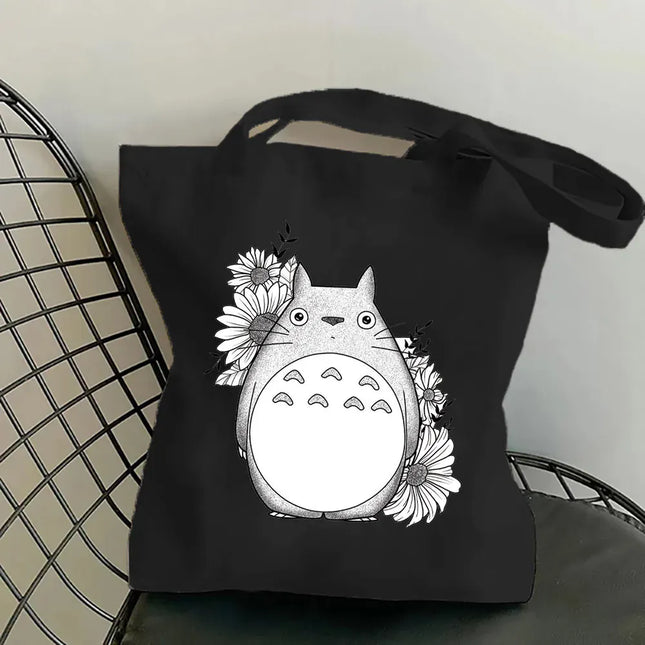 EcoWarra 8 / 35CMX45CM Funny Totoro Fashion Printed Women's Eco Shopping Bag Harajuku Style Student Handbag Storage Bag Travel Student Backpack Gift