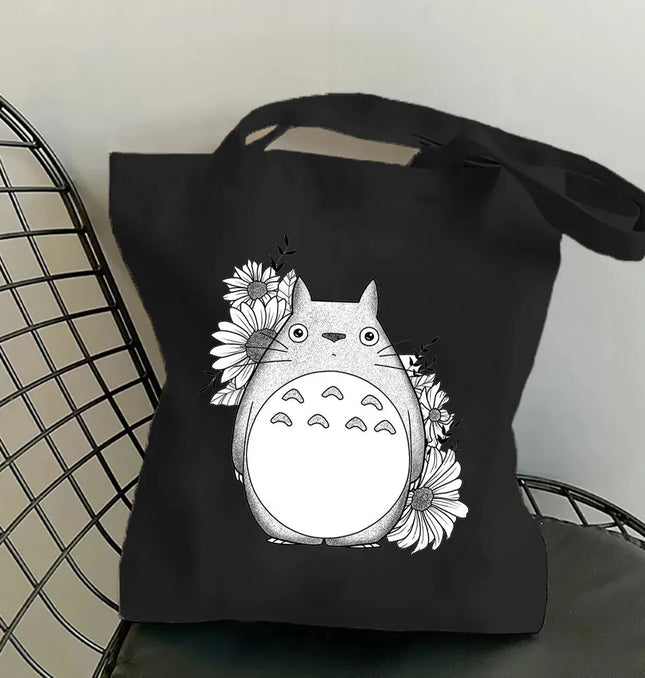 EcoWarra 8 / 35CMX45CM Funny Totoro Fashion Printed Women's Eco Shopping Bag Harajuku Style Student Handbag Storage Bag Travel Student Backpack Gift