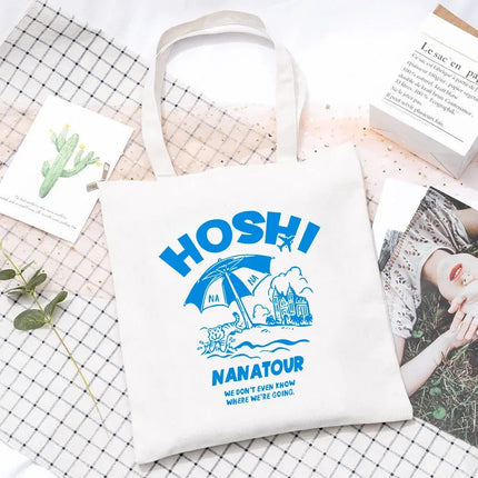 EcoWarra 8 Kpop Nanatour Shoulder Bag Summer Simple White Letter Print Canvas Bag S.Coups Jeonghan Y2k Women's Travel Handbag Eco