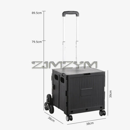 EcoWarra 8 wheel black 5S Quick Folding Shopping Trolley Large Capacity Hand-Pulled Cart Climb Stairs Vegetable Bung Lightweight Travel Picnic Handcart