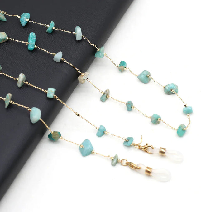 EcoWarra 80cm / Blue Turquoise Natural Amethyst Stone Beaded Trendy Eyeglasses Chain Party Gift for Women Men Glasses Mask Rope Accessories Length 80cm