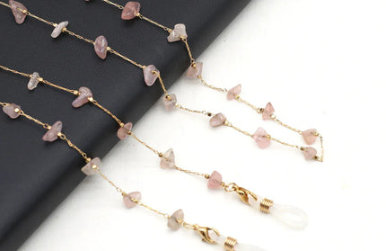 EcoWarra 80cm / Rose Quartz Natural Amethyst Stone Beaded Trendy Eyeglasses Chain Party Gift for Women Men Glasses Mask Rope Accessories Length 80cm