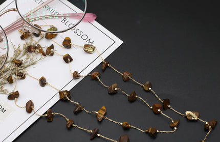 EcoWarra 80cm / Tiger Eye Stone Natural Amethyst Stone Beaded Trendy Eyeglasses Chain Party Gift for Women Men Glasses Mask Rope Accessories Length 80cm