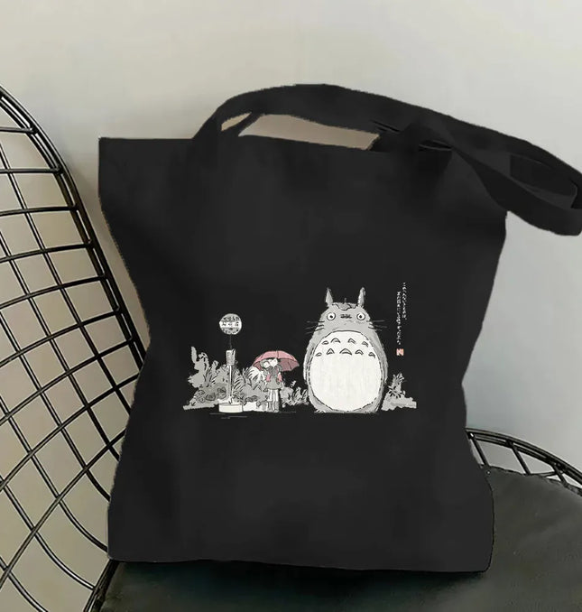 EcoWarra 9 / 35CMX45CM Funny Totoro Fashion Printed Women's Eco Shopping Bag Harajuku Style Student Handbag Storage Bag Travel Student Backpack Gift
