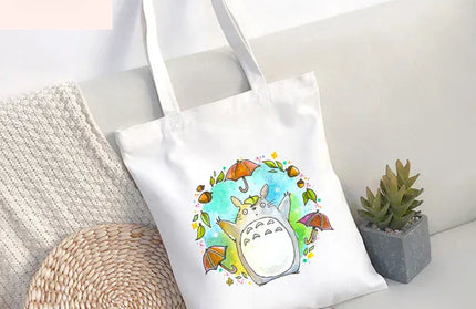 EcoWarra 9 / 35CMX45CM Funny Totoro Spirit Cartoon Ladies Handbag Fashion Canvas Shoulder Bag Eco Large Capacity Shopping Bag Leisure Travel Schoolbag