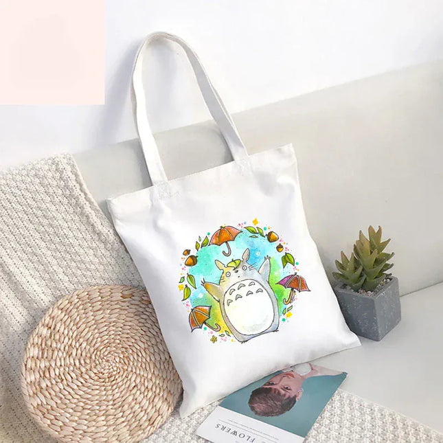 EcoWarra 9 / 35CMX45CM Funny Totoro Spirit Cartoon Ladies Handbag Fashion Canvas Shoulder Bag Eco Large Capacity Shopping Bag Leisure Travel Schoolbag