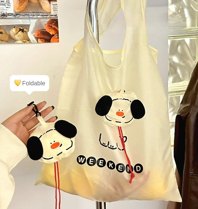 EcoWarra A Cartoon Dog Storage Bag Foldable Shopping Bag Portable Large Capacity Eco friendly Bag