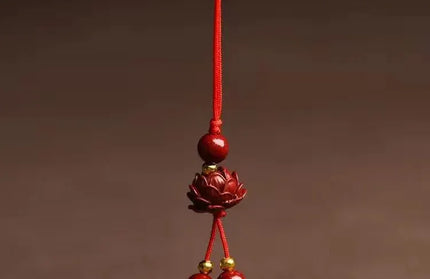 EcoWarra A Customized Cinnabar Lotus flower Key Chain Organic Jewellery Carved Fashion Chinese Charm Gifts Amulet Bag Buckle Pendant Red