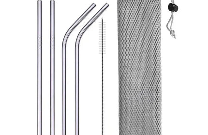 EcoWarra A with bag UPORS Reusable Drinking Straw 304 Stainless Steel Straws Straight Bent Metal Straw with Cleaner Brush Pouch Wholesale