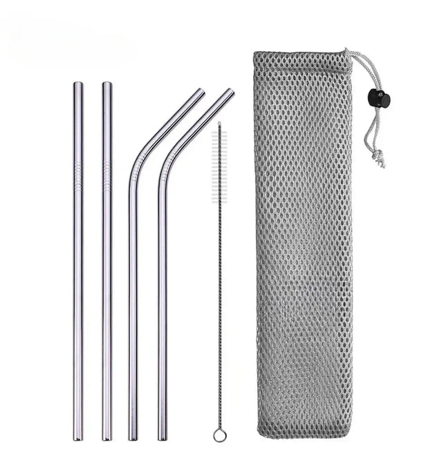 EcoWarra A with bag UPORS Reusable Drinking Straw 304 Stainless Steel Straws Straight Bent Metal Straw with Cleaner Brush Pouch Wholesale