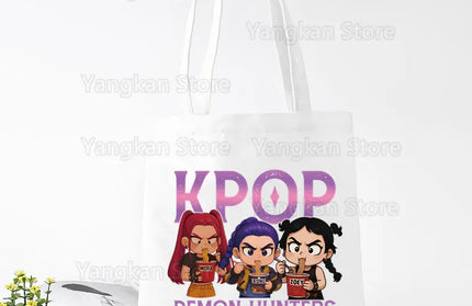 EcoWarra A141-10 Kpop Demon Hunter Canvas Bag Women Girls Simple Large Capacity Demon Hunters Handbag Shoulder Bag Tote Reusable Student Bookbag