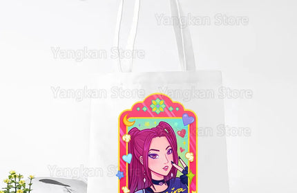 EcoWarra A141-11 Kpop Demon Hunter Canvas Bag Women Girls Simple Large Capacity Demon Hunters Handbag Shoulder Bag Tote Reusable Student Bookbag