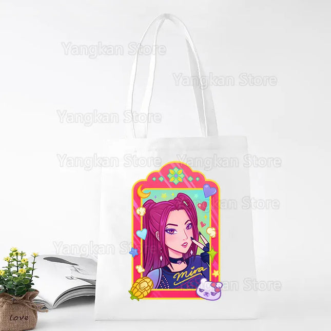 EcoWarra A141-11 Kpop Demon Hunter Canvas Bag Women Girls Simple Large Capacity Demon Hunters Handbag Shoulder Bag Tote Reusable Student Bookbag