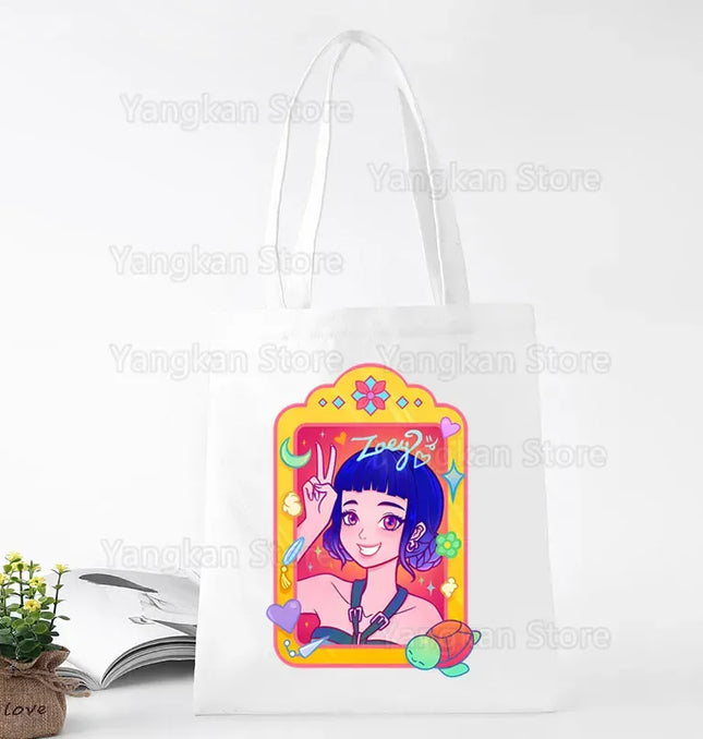 EcoWarra A141-12 Kpop Demon Hunter Canvas Bag Women Girls Simple Large Capacity Demon Hunters Handbag Shoulder Bag Tote Reusable Student Bookbag